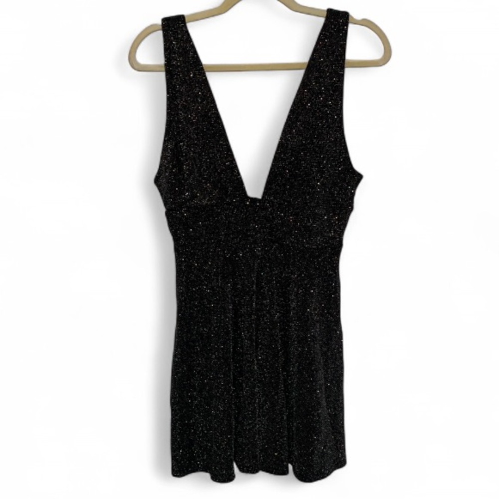 Urban Outfitters Black Glittery V Neck Sleeveless Mini Dress